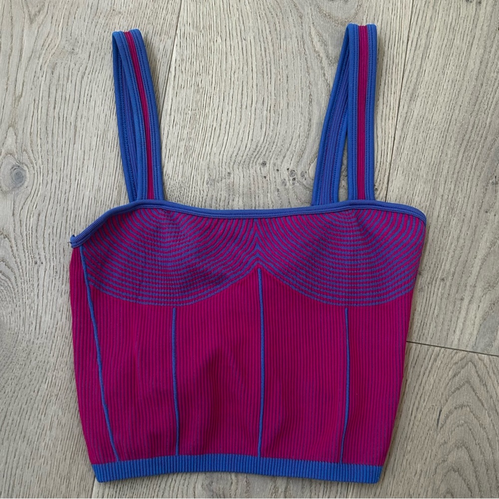 ZARA - Hot Pink & Blue Striped Woven Tube Top Size Large